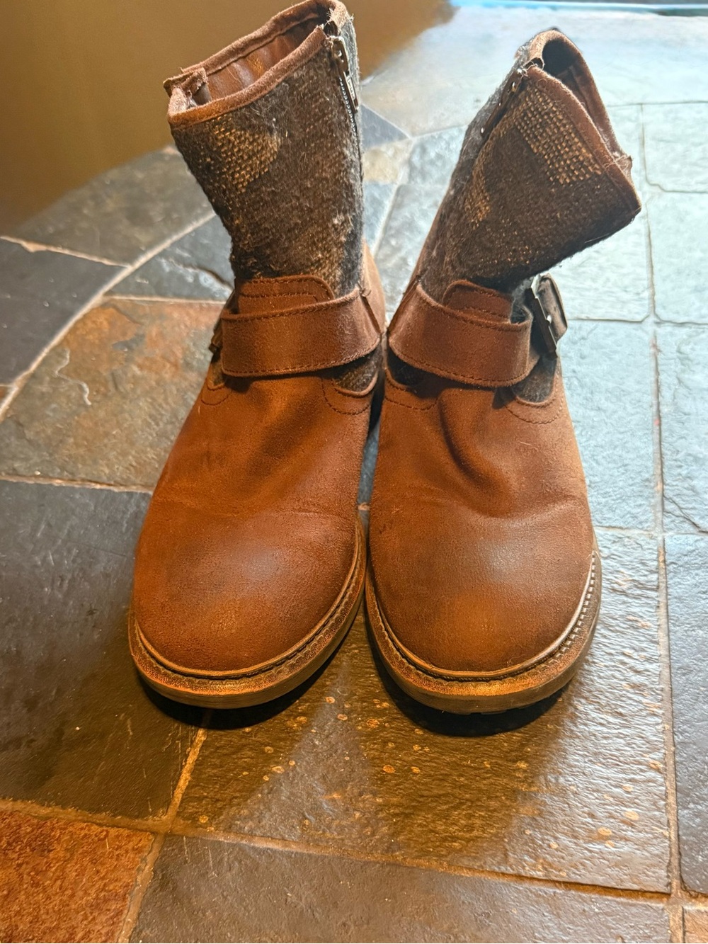 White Mountain Brown Suede Mid-Calf Heeled Boots with Strap